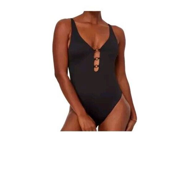 Andie Other - ANDIE Women's Swimsuit The Romana Black Smooth Front Rings Adjustable Straps NEW